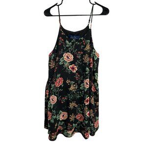 Blue Rain Floral Slip Dress Black Red Sz Medium Y2K